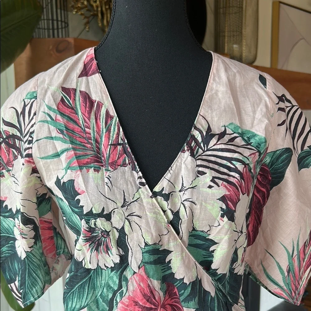 Zara Pink Linen Blend Wrap Blouse - Picture 3 of 11